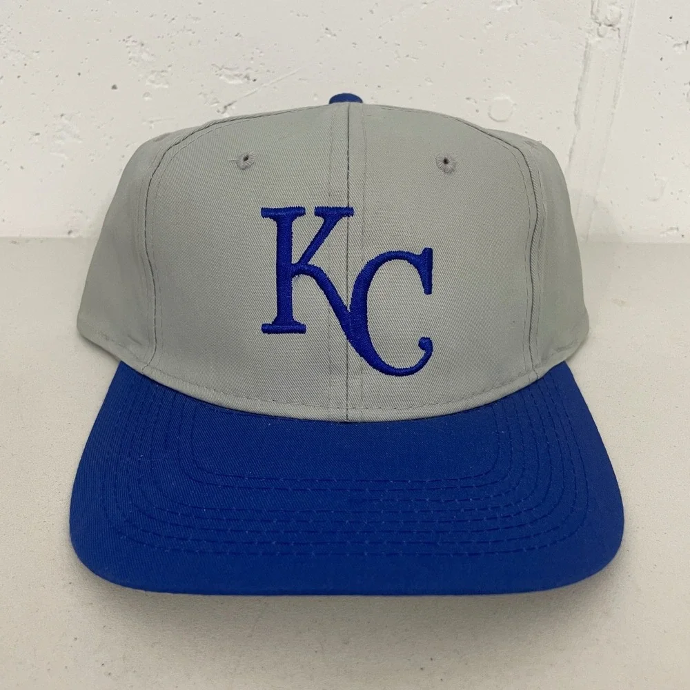 VTG Buffalo Cap Kansas City Royals Grey Blue Snapback Hat Cap MLB Baseball OSFA